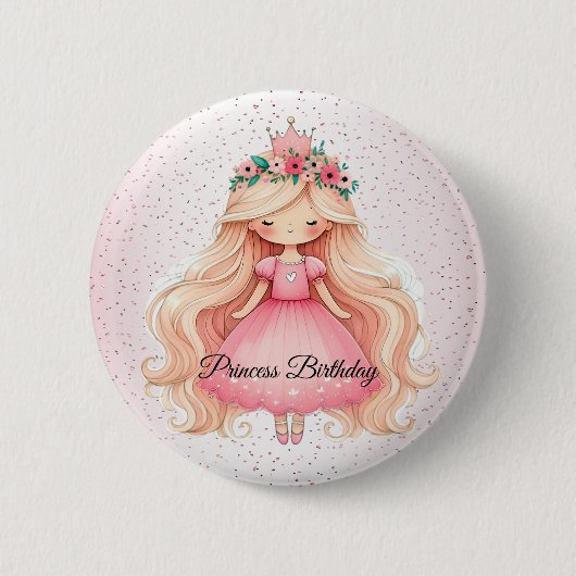 Waterverf Roze Prinses Verjaardagsfeest Schattige Ronde Button 5,7 Cm (Voorkant)