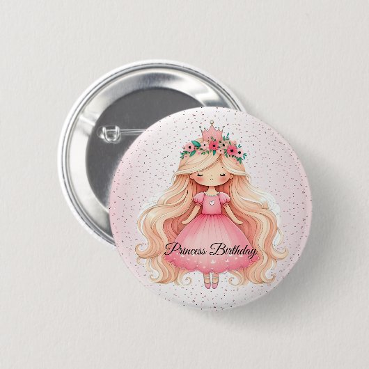 Waterverf Roze Prinses Verjaardagsfeest Schattige Ronde Button 5,7 Cm (Voorkant /achterkant)