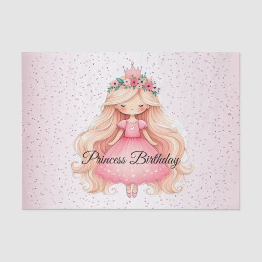 Waterverf Roze Prinses Verjaardagsfeest Schattige Tissuepapier (Voorkant)