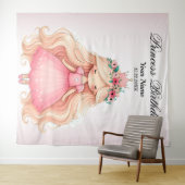 Waterverf Roze Prinses Verjaardagsfeest Schattige Wandkleed (In Situ (horizontaal))