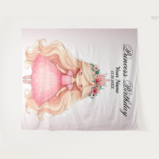 Waterverf Roze Prinses Verjaardagsfeest Schattige Wandkleed (Voorkant (horizontaal))