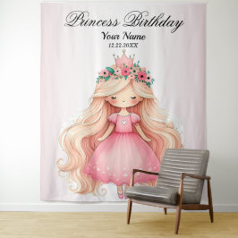 Waterverf Roze Prinses Verjaardagsfeest Schattige Wandkleed