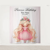 Waterverf Roze Prinses Verjaardagsfeest Schattige Wandkleed (Voorkant)