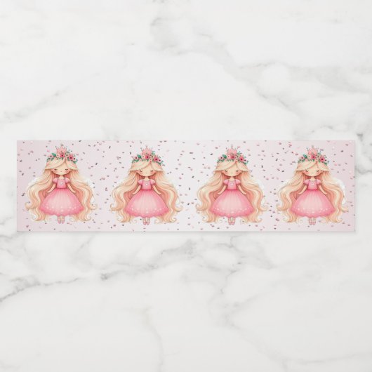 Waterverf Roze Prinses Verjaardagsfeest Schattige Waterfles Etiket (Enkel label)