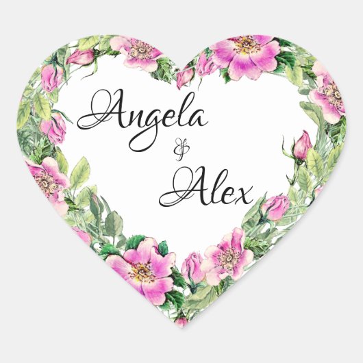 Waterverf roze rand bride en bruin hart sticker (Voorkant)