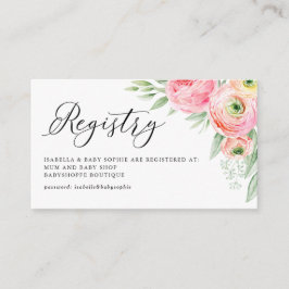 Waterverf Roze Ranunculus Baby shower Register Informatiekaartje