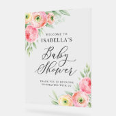 Waterverf Roze Ranunculus Baby shower Welkom Acryl Bord (Hoek)
