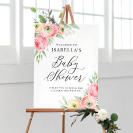 Waterverf Roze Ranunculus Baby shower Welkom Poster