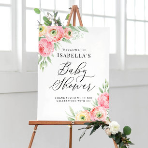 Waterverf Roze Ranunculus Baby shower Welkom Poster