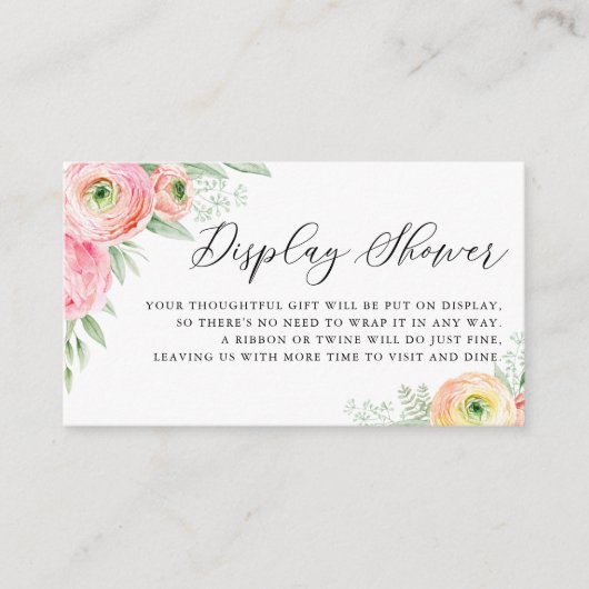 Waterverf Roze Ranunculus Flowers Display Douche Informatiekaartje (Voorkant)