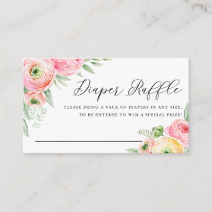 Waterverf Roze Ranunculus Flowers Luier Raffle Informatiekaartje