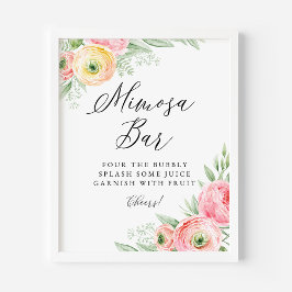 Waterverf Roze Ranunculus Flowers Mimosa Bar Poster
