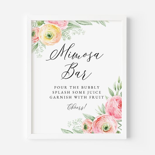 Waterverf Roze Ranunculus Flowers Mimosa Bar Poster