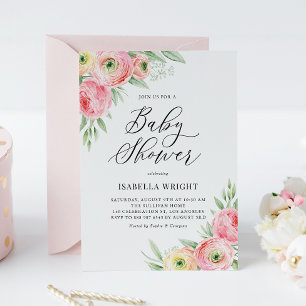 Waterverf Roze Ranunculus Spring Baby shower Kaart