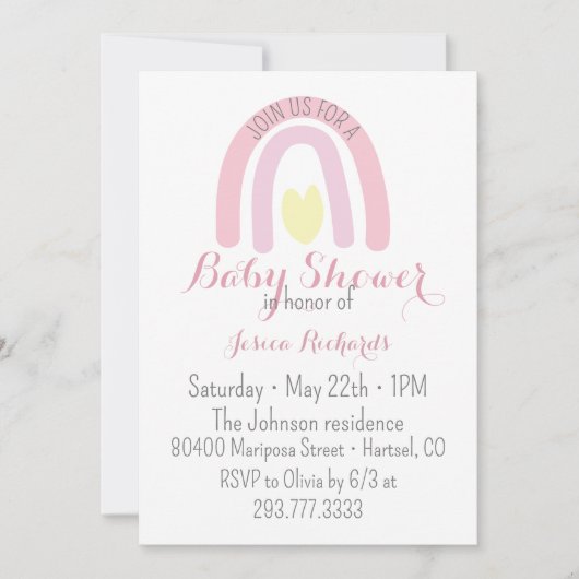 Waterverf roze regenboog pastel Meisje Baby Shower Kaart (Voorkant)