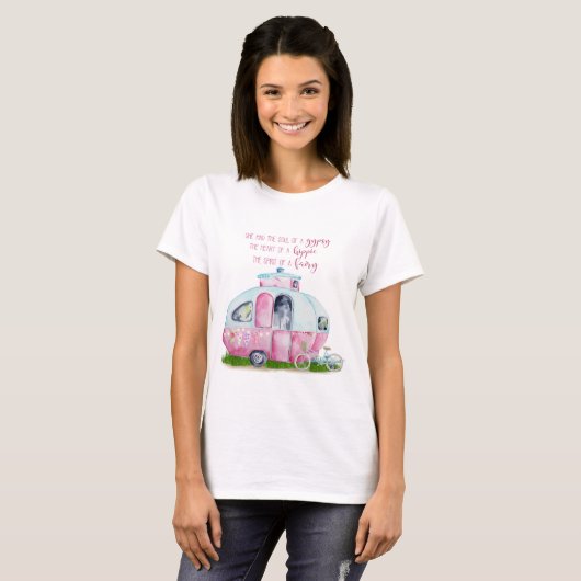 Waterverf Roze Retro Camper Caravan T-shirt (Voorkant volledig)