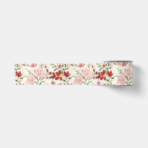 Waterverf Roze & Robijnrood Romantisch Bloemmotief Satijnen Lint