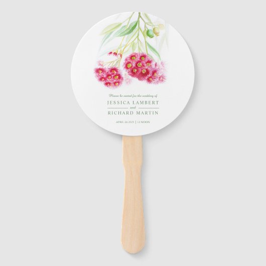 Waterverf roze rode bloemen - goudboombruiloft handwaaier (Voorkant)