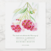 Waterverf roze rode bloemen - goudboombruiloft wijn etiket (Enkel label)