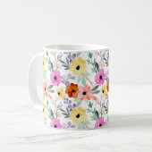 Waterverf roze, rode, gele bloemen koffiemok (Voorkant links)