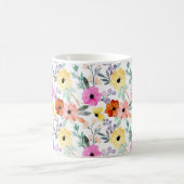 Waterverf roze, rode, gele bloemen koffiemok (Center)