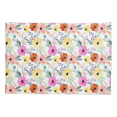 Waterverf roze, rode, gele bloemen kussensloop (Achterkant)