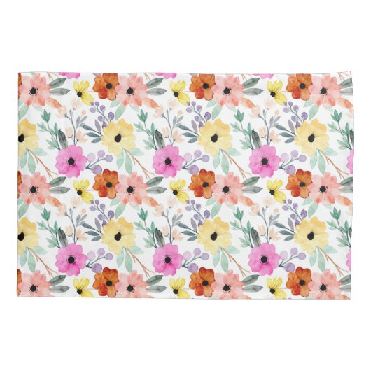 Waterverf roze, rode, gele bloemen kussensloop (Achterkant)