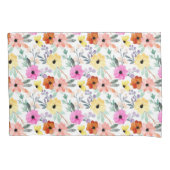 Waterverf roze, rode, gele bloemen kussensloop (Voorkant)