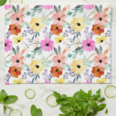 Waterverf roze, rode, gele bloemen theedoek (Gevouwen)