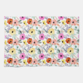 Waterverf roze, rode, gele bloemen theedoek (Horizontaal)