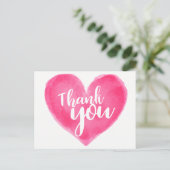 Waterverf Roze Rode Hart Dank U - Huwelijksliefde Briefkaart (Staand voorkant)