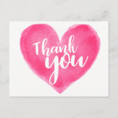 Waterverf Roze Rode Hart Dank U - Huwelijksliefde Briefkaart (Voorkant)