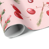 Waterverf Roze & Rode Kerst Kerststok Cadeaupapier (Rol Hoek)
