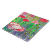 Waterverf roze rode papaver bloemen tegeltje (Zijkant)