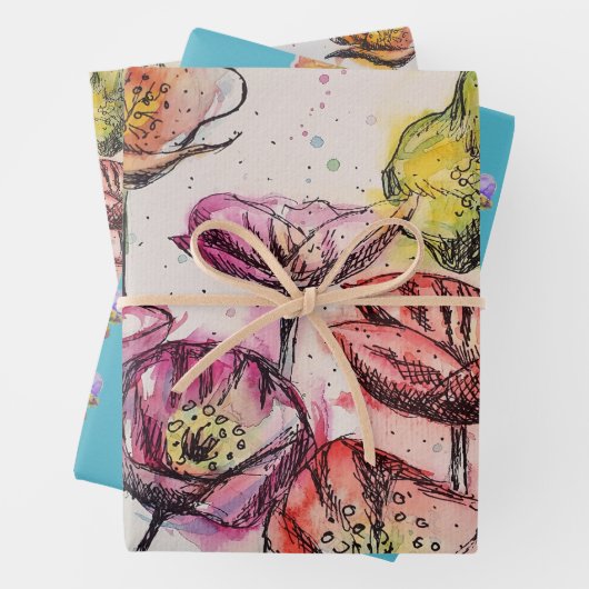 Waterverf roze rode papaverbloem inpakpapier vel (In situ)