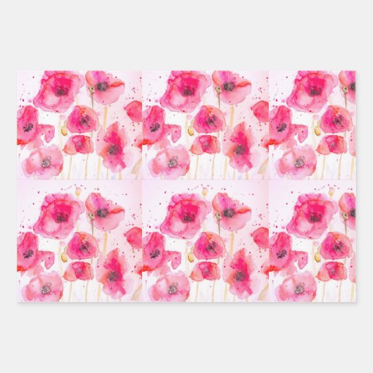 Waterverf roze rode papaverbloem inpakpapier vel (Voorkant 2)