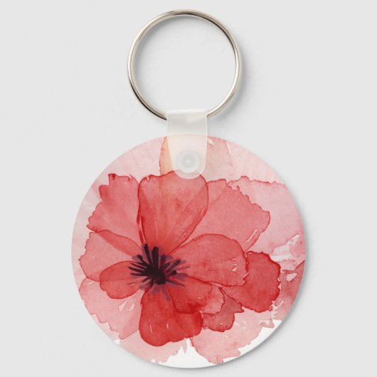 Waterverf Roze Rode Poppie Bloem Sleutelhanger (Voorkant)