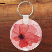 Waterverf Roze Rode Poppie Bloem Sleutelhanger (Voorkant)