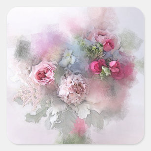 Waterverf roze rode rozen blanco Sjabloon Vierkante Sticker