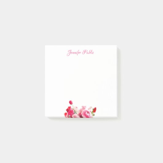 Waterverf Roze Rode Rozen Bloemen Sjabloon Script Post-it® Notes (Voorkant)