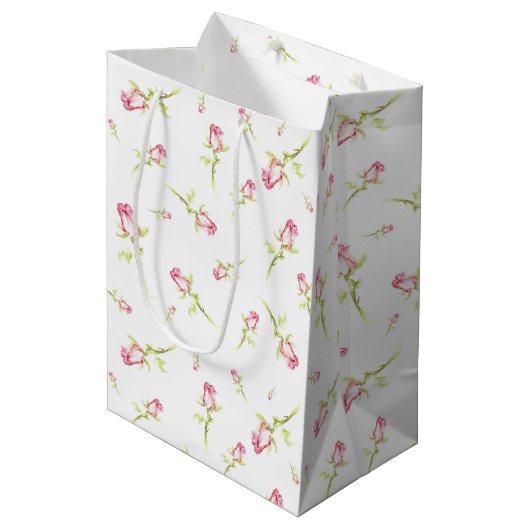 Waterverf roze rode rozen handschilderd medium cadeauzakje (Voorkant Gekanteld)