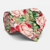 Waterverf Roze & Rode rozenbloemen & groene blader Stropdas (Opgerold)