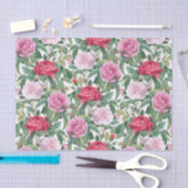 Waterverf Roze & Rode rozenbloemen & groene blader Tissuepapier (Craft)