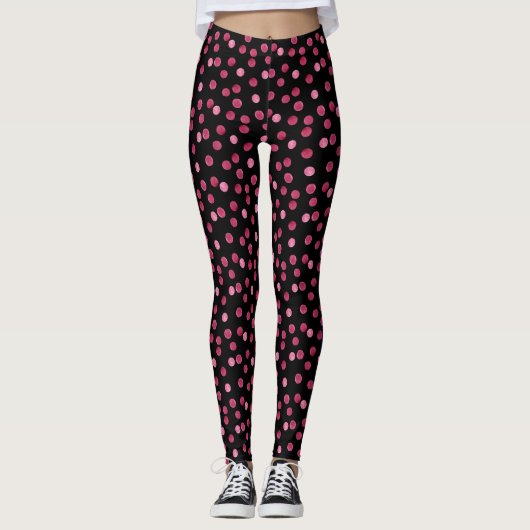 Waterverf roze rode stipjes rond zwart leggings (Voorkant)
