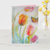 Waterverf roze rode tulpen en vlinder kaart (Gele Bloem)