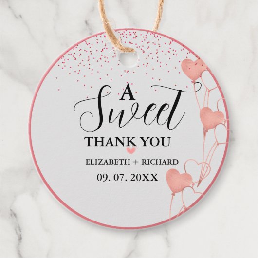 Waterverf roze & rood hart lief dank je feest bedankjes labels (Voorkant)