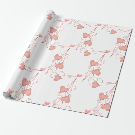 Waterverf roze & rood hart lief dank je feest cadeaupapier (Uitgerold)