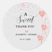 Waterverf roze & rood hart lief dank je feest ronde sticker (Voorkant)