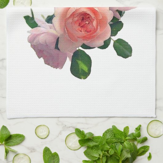 Waterverf Roze Rood Rozen Moderne Bloemen Sjabloon Theedoek (Gevouwen)