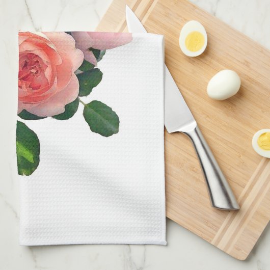 Waterverf Roze Rood Rozen Moderne Bloemen Sjabloon Theedoek (Quarter Fold)